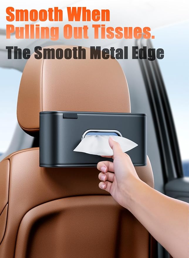 MTGOCHA Car Tissue Holder, Large Tissue Box Cover Keep Tidy, Premium PU Leather Backseat Napkin Holder Tissues Dispenser for Car Fits Standard 80-160 Count Tissue Boxes, Black