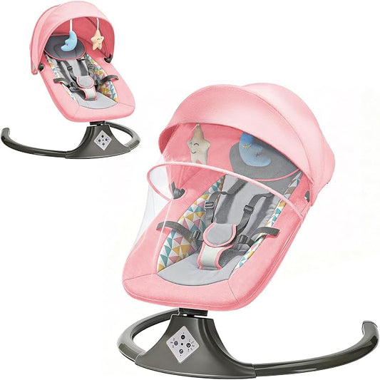 Electric Baby Swing for Infants,Multifunctional 3-in-1 Rocker,5-Speed Adjustable,Remote Control,10 Melodies,5-Point Harness,for Infants Up to 30 lbs, Up to 12 Months Easy Assembly (Pink)