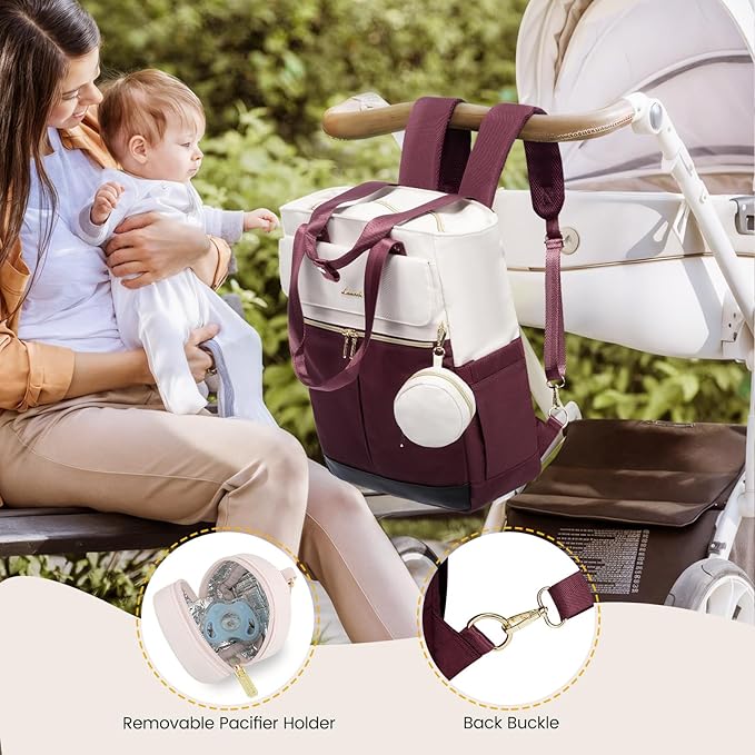 LOVEVOOK Diaper Bag Backpack,Diaper Tote Bag with Insulated Pockets,Baby Bag for Girl Boy with Changing Pad,Large Baby Diaper Bag with Pacifier Case,Anti-Theft Travel Backpack for Women,Red-White