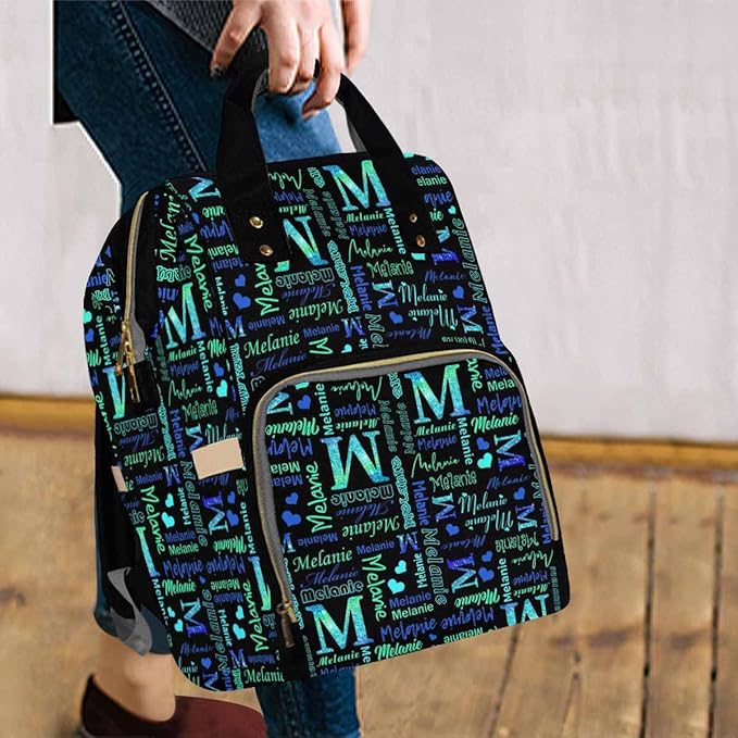 Artsadd Custom Name Diaper Bag Mommy Nappy Bags, Personalized Gradient Green Glitter Handbags Large Capacity Multi-Function Nursing Bags for Outdoor Shopping Travel