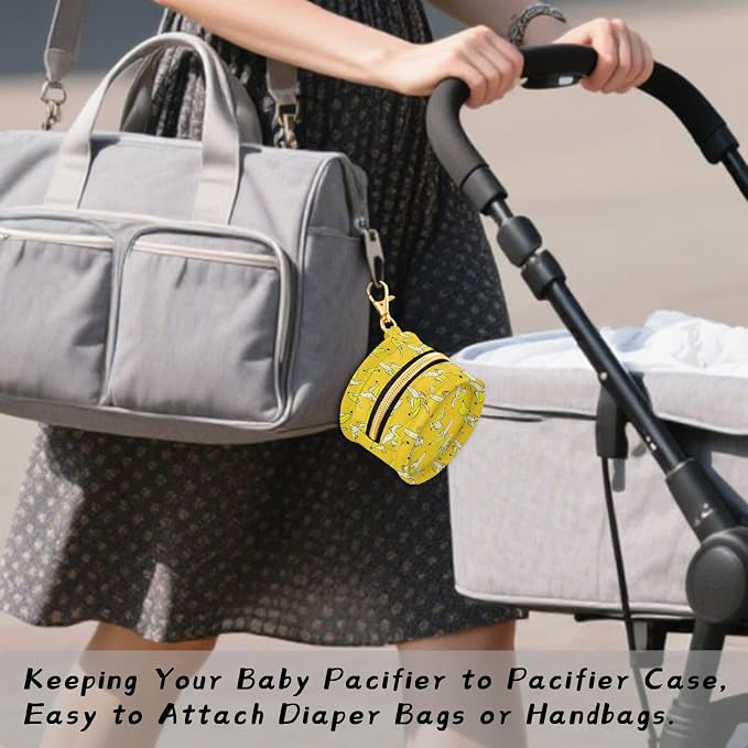 Cartoon Banana Yellow Print Pacifier Holder Case with Clip Paci Holder Pacifier Storage Case Container Portable for Diaper Bag Newborn Girl Boy Essentials