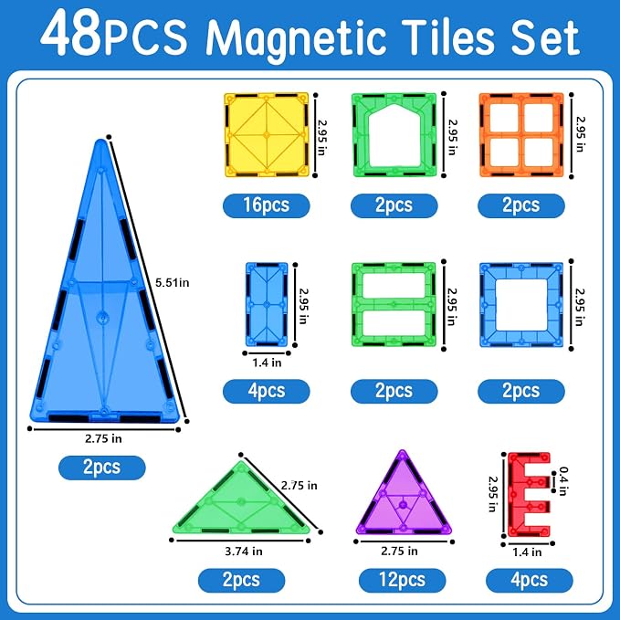 Magnetic Tiles Toddler Building Blocks Toys, Magnet Montessori Kids Toys for 3+ Year Old Boys and Girls, Preschool Learning Sensory STEM Education Gift Games, Birthday Gifts Idea for Kids Toddlers.