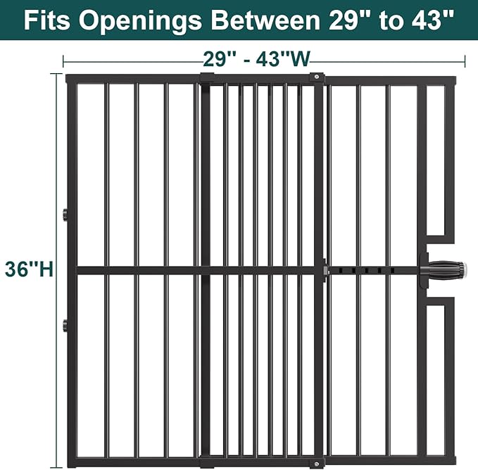 10-Second Quick Install Pressure Mounted Dog Gate for Pets and Kids,Adjustable 29'' to 43'' Wide Metal Pet Gate for Doorways Stairs,No Drilling,Expandable,30'' Tall Indoor Portable Safety Baby Gate