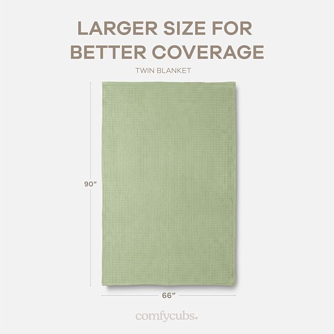 Comfy Cubs Waffle Blanket Twin, 90" x 66" - 100% Cotton Lightweight Breathable Bed Blanket - Soft Textured Thermal Weave for All Seasons – Decorative Cozy Layer for Couch, Sofa, or Bed - Sage
