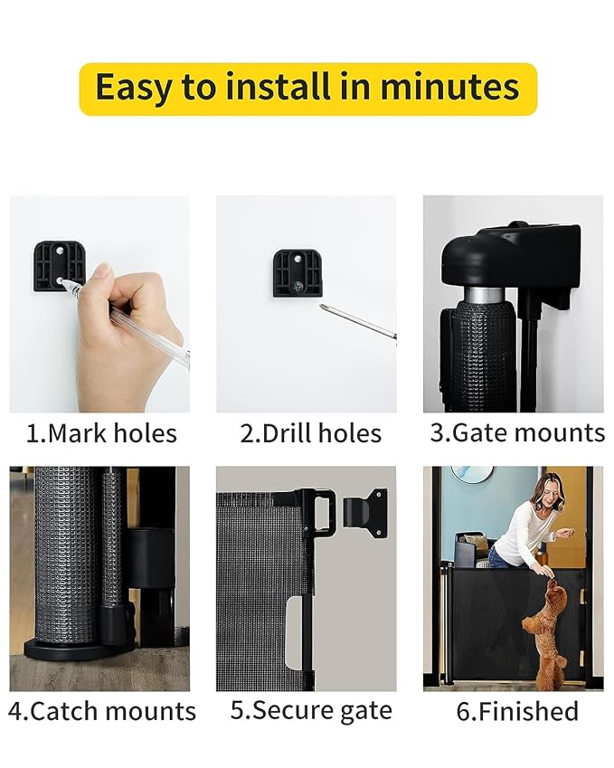 Retractable Baby Gate,Mesh Baby Gate or Mesh Dog Gate,33" Tall,Extends up to 71" Wide,Child Safety Gate for Doorways,Stairs,Hallways,Indoor/Outdoor（Black,33"x71"）