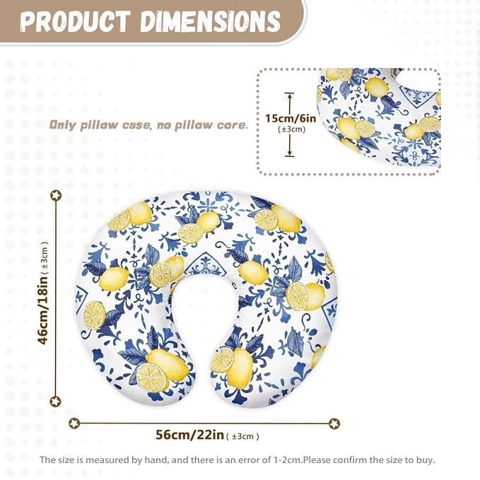 Blue Plaid and Lemon Breastfeeding Pillow Slipcover for Baby Newborn U-Shaped Breastfeeding Pillowcase Cushion Cover Breathable and Washable