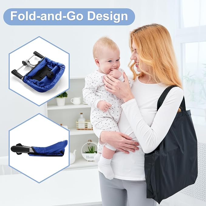 Fast Table Chair Hook on Chair Clip on Table Clamping Chair Portable Heavy Duty Feeding Seat, Fold-Flat Storage, Attach to Table Removable Travel Chair for Babies and Toddlers (Bright Blue)