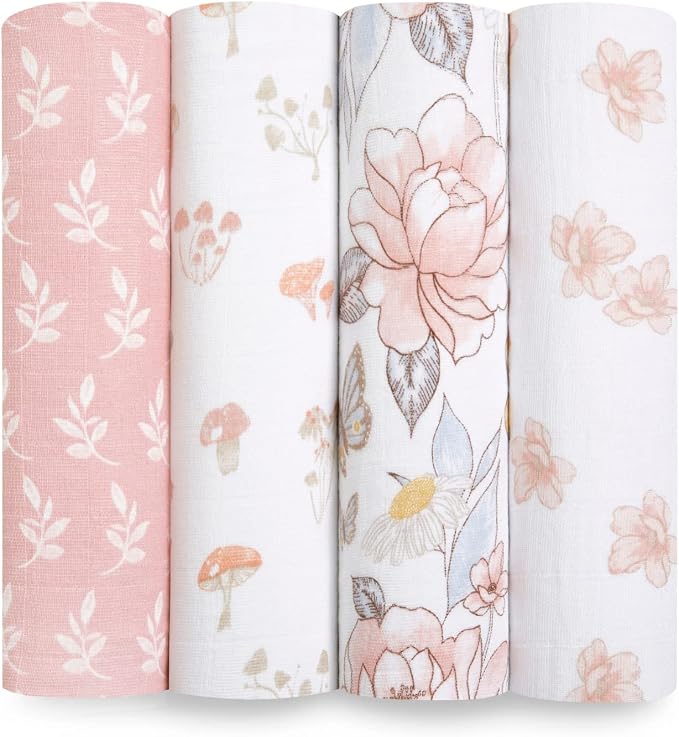 aden + anais Swaddle Blanket, 100% Organic Cotton Muslin Blankets for Girls & Boys, Baby Receiving Swaddles, Ideal Newborn & Infant Swaddling Set, 4 Pack, Earthly