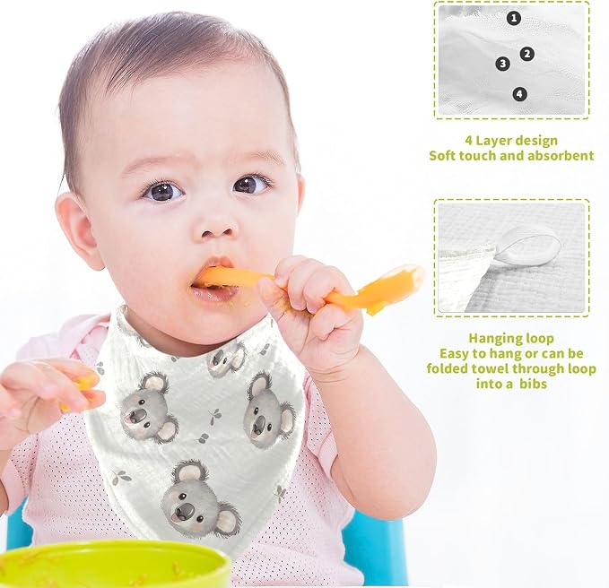 vvfelixl Cartoon Simple Koala Bear Baby Burp Cloths Baby Muslin Washcloths for Boys Girls Cotton Babys Face Towel for Newborn Infants Soft and Absorbent 11.8 X 11.8 in, 5 Pack