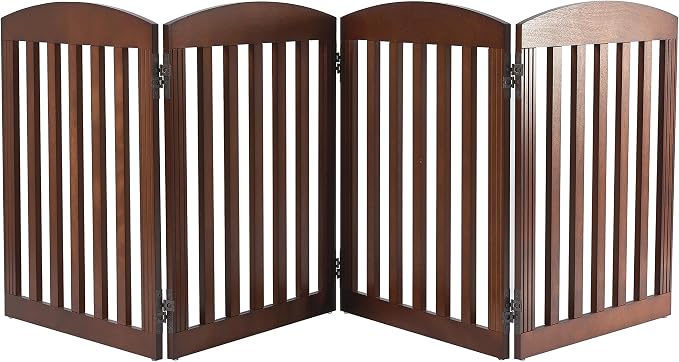 SPIRICH 96" Extra Wide 28" Tall Dog Gate Indoor, Dog Gates for Doorways, Stairs, The House, Wooden Freestanding Foldable Pet Gate, Step Over Puppy Gate, 4 Panels, Brown