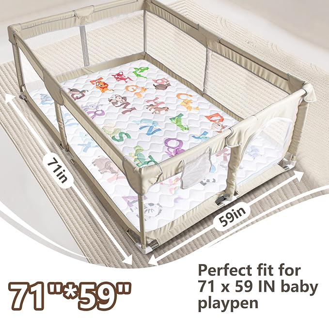 Baby Play Mats for Floor, 71?�x59??Upgraded Thickness & Larger Super Soft Playmat for Babies and Toddlers, Foldable Washable, Upgrade Anti-Slip Crawling Mat for Playpen(Animal Alphabets)