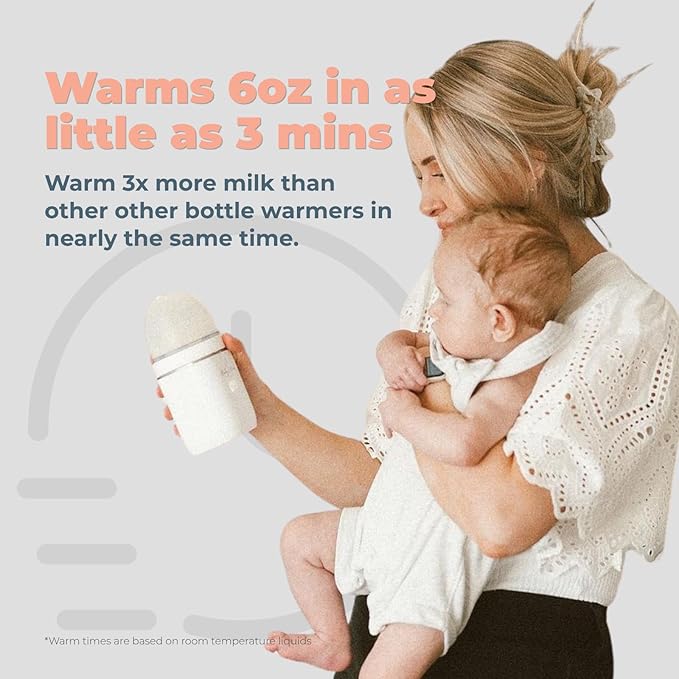 Baby’S Brew Portable Bottle Warmer – Cordless Baby Bottle Warmer for Breastmilk & Formula, Rechargeable Travel Milk Warmer, Leak-Proof, Compact, White, Adapter Not Included