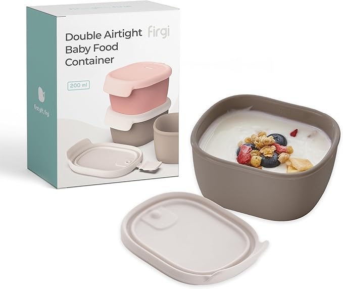 Baby Food Storage Containers ??Silicone BPA Free, Airtight Lid ??Microwave & Dishwasher Safe Baby Food Jars ??Reusable Containers with Lids ??Kids Snack Container - Taupe Brown