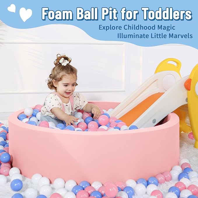 Wilwolfer Foam Ball Pit for Toddlers with 100 Balls, Large Baby Ball Pit for Babies with Soft Memory Sponge, Indoor Outdoor Baby Playpen, Kids Play Ball Pool