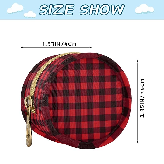 Pacifier Holder with Clip Pacifier Case for Diaper Bag Round Baby Pacifier Pouch Box Bag Portable Red and Black Buffalo Plaid