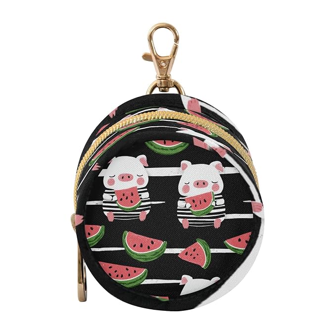 Pacifier Holder with Clip Pacifier Case for Diaper Bag Round Baby Pacifier Pouch Box Bag Portable Black Summer Pig and Watermelon