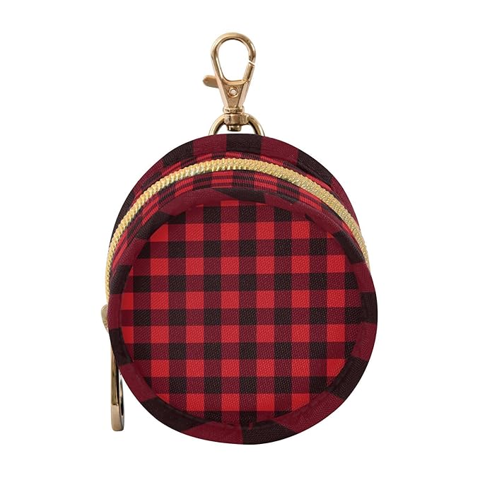 Pacifier Holder with Clip Pacifier Case for Diaper Bag Round Baby Pacifier Pouch Box Bag Portable Red and Black Buffalo Plaid