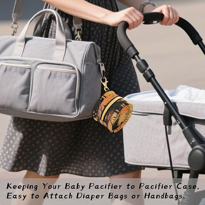 Pacifier Holder with Clip Pacifier Case for Diaper Bag Round Baby Pacifier Pouch Box Bag Portable Orange Witch Castle Halloween