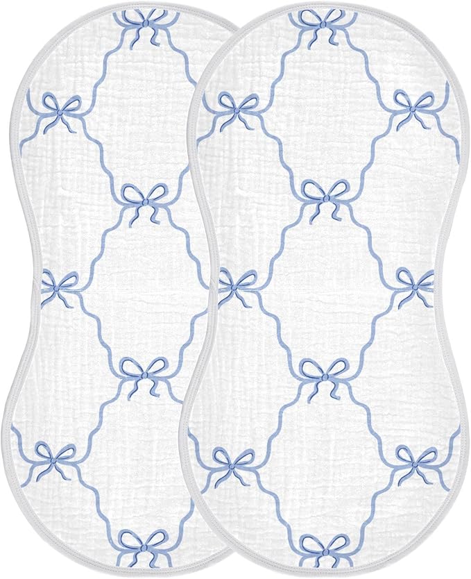 vvfelixl Muslin Burp Cloths Blue Ribbon Bow Baby Washcloths for Baby Girl Boys 2 Pack