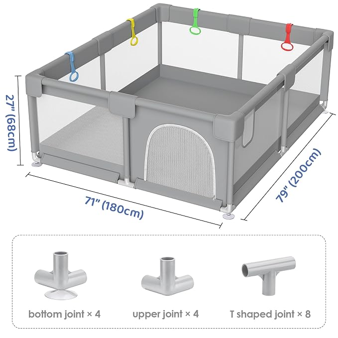 79"×71" Extra Large Baby Playpen, Big Playpen for Babies and Toddlers, Gap-Free, Climb-Proof Play Yard, Spacious Baby Play Pen with Zippered Door and Storage Bag
