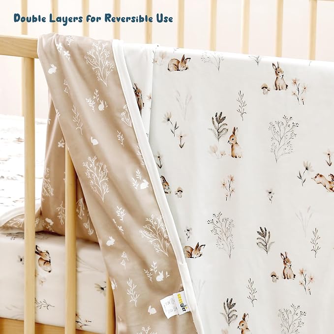 GRSSDER Baby Blankets Super Soft Stretchy Jersey Swaddle Blanket 2 Pack for Baby Boys, Double Layer Reversible Receiving Blankets 34 x 44, Extra Large for Swaddling, Cute Duck & Rabbit
