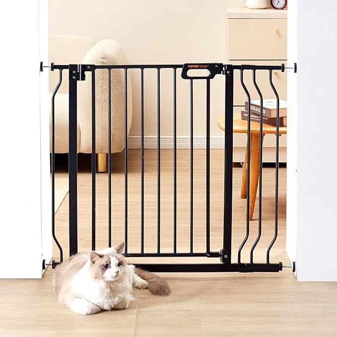 VEVOR Baby Gate, 29.5-37 in Adjustable Width, 30in High Dog Gate, Easy Step Walk Thru, Auto Close, Child Pet Security, with Pressure Mount Kit and Wall Mount Kit, for Stairs Doorways and House, Black