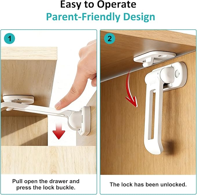 10 Pack Baby Proofing Cabinet Locks - No Drilling Required Child Proof Locks for Cabinets, Drawers Easy Installation Safety Reusable Childproof Cabinet Locks (Style 1)