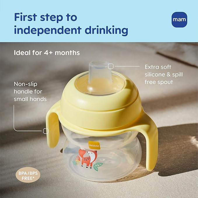 MAM Starter Cup (1 Count), Sippy Cup, Drinking Cup With Extra-Soft Spill-Free Spout and Non-Slip Handles, For Girls 4+ Months, Five Ounces, Pink