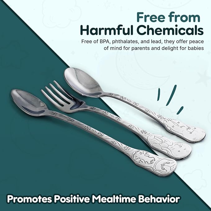 Kleynimals Arctic Friends Made in USA Baby Silverware ??100% Stainless Steel Baby Forks and Spoons, Non-Toxic, BPA-Free, Eco-Friendly, Dishwasher Safe ??Safe Utensils for Babies & Toddlers
