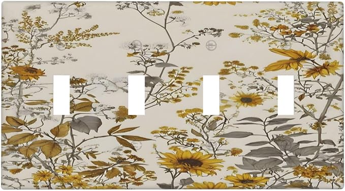 Boho Wildflowers Daisies Sunflowers Plant Floral Light Switch Covers Quad Toggle Electrical Faceplate 4 Gang Wall Plate Decorative Switch Plates Cover for Bedroom Living Room Decor