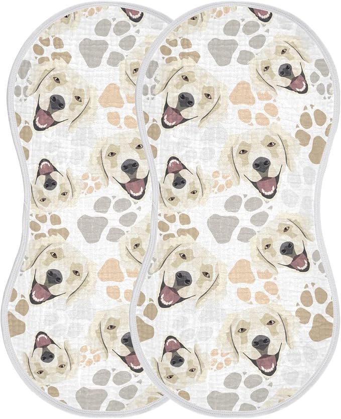 Golden Retriever Dog Muslin Burp Cloths for Baby Boys and Girls - 2-Pack Ultra Absorbent Muslin Washcloths, Newborn Towel, Milk Spit Up Rags, Burp Cloth Bibs, 22 x 11 Inch