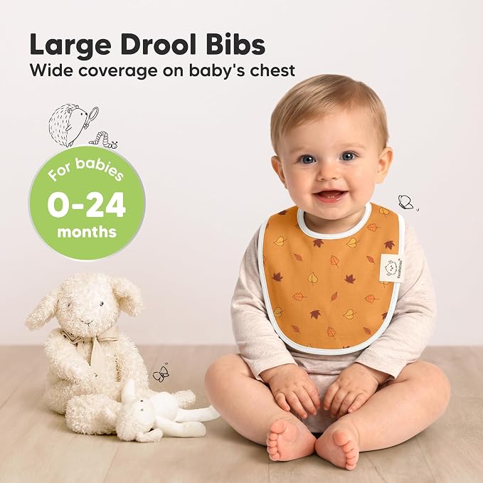 8-Pack Organic Baby Bibs for Boys, Girls - Soft Cotton Drooling and Teething Bibs for Baby Girl & Boy, Extra Absorbent, Easy To Clean & Put On for Toddler, Newborn, Infant 0-24 Months (Countryside)