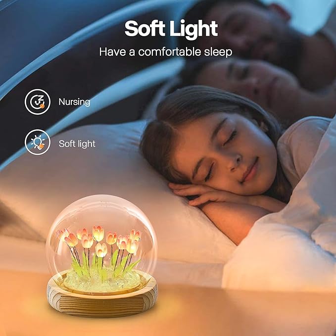 ONXE Tulips Night Light, Mothers Day Gifts for Mom Grandma, Everlasting Flower Tulip Lamp in A Glass Dome,Romantic Home Room Decor, Anniversary Birthday Gift for Women Girlfriend Sister Wife