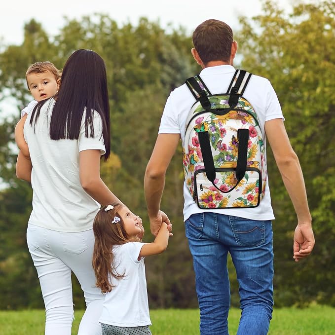 Butterfly Sunflower Flowers Diaper Bag Backpack-Multi-functional mother and baby bag Thermal compartment USB charging port Large capacity Multi-pocket organizer Stroller can be hung Travel shopping