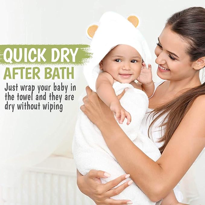 KeaBabies Baby Hair Brush and Baby Hooded Towel Bundle - Baby Brush with Soft Goat Bristles (Walnut, Oval) -Large 35X35 Baby Towels (Bear)