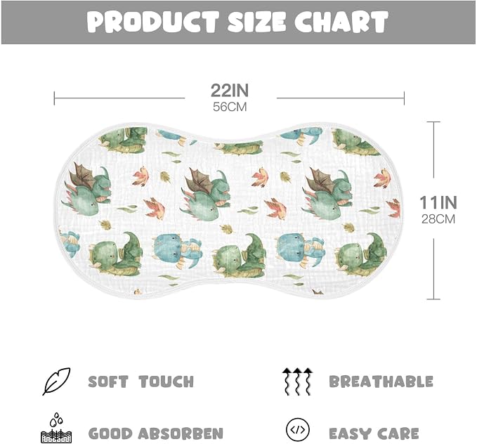 Watercolor Dragon Bird Leaf Pattern Muslin Burp Cloths for Baby 2 Pack 100% Cotton Baby Washcloths Bibs for Boy Girl