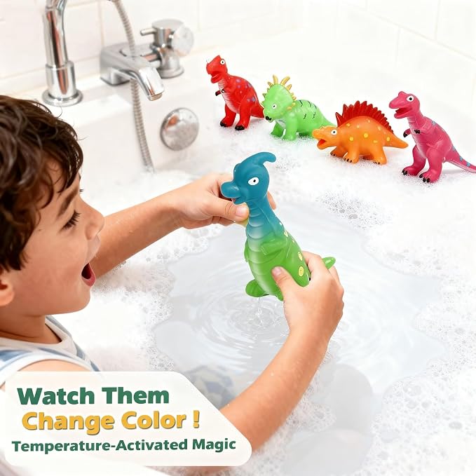 Color Changing Dinosaur Bath Toys: Fun Mold Free Bath Toys for Kids Ages 2-8 Who Hate Baths - Stops Bath Time Fights in 3 Seconds