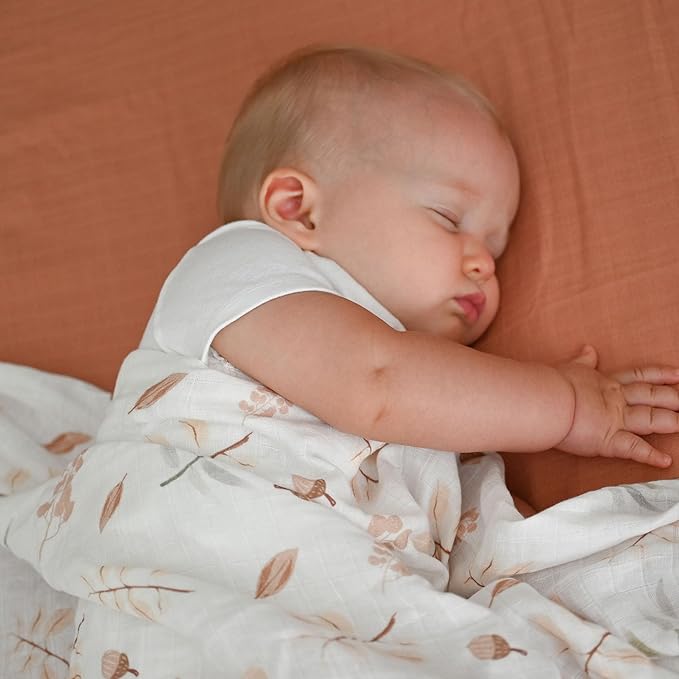 POMISO Muslin Swaddle Blankets for Boys & Girls, Newborn Receiving Blankets, 4 Pack Soft Breathable Baby Swaddles, Large 47x47 Inches, Acorn & Earthy Colors
