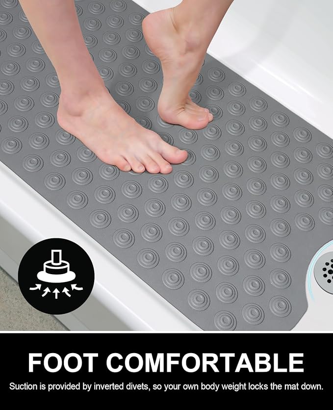 OTHWAY Bathtub Mat Non Slip, 39X16 inch Bath Mat for Tub, Machine Washable Bath Tub Mats with Reverse Suction Cups, Comfortable Rubber Bathtub Mat for Bathroom (Dark Grey)