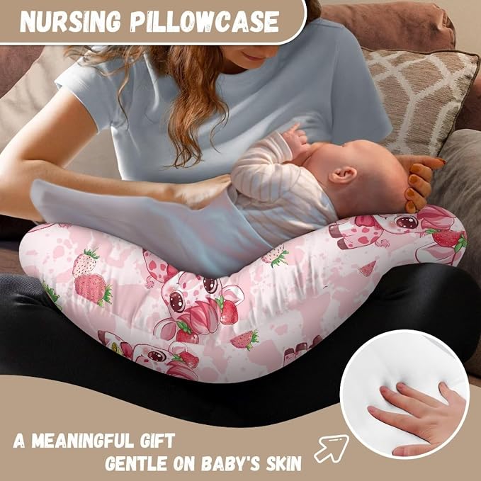 Pink Cow Stripes and Cow Nursing Pillowcase Nursing Pillow Cover Cuddle Pillow Slipcover Detachable Nursing Pillow Protective Cas Baby Feeding Breathable and Washable