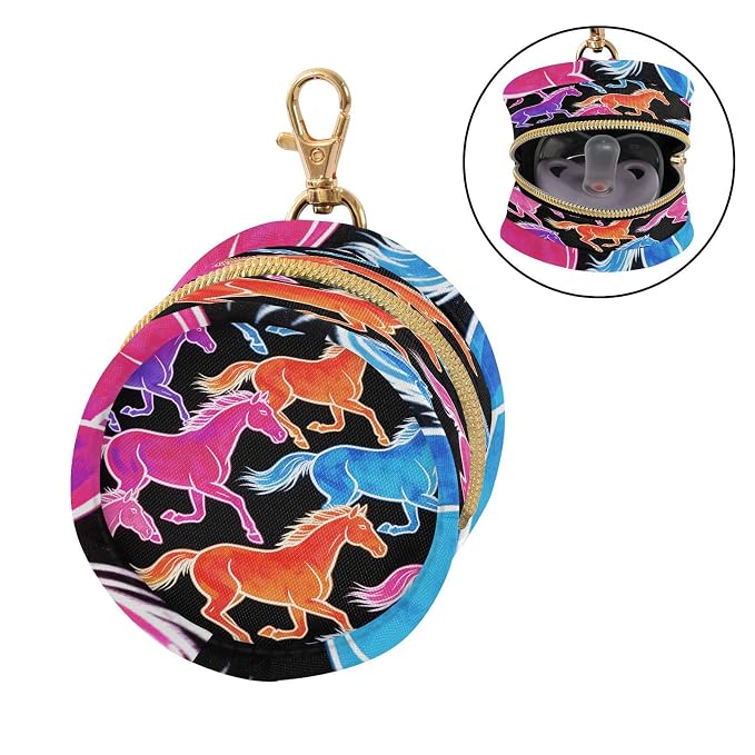 Pacifier Holder with Clip Pacifier Case for Diaper Bag Round Baby Pacifier Pouch Box Bag Portable Neon-Color Horses