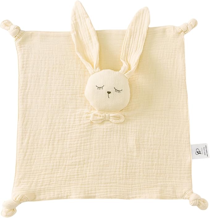 TADO MUSLIN Organic Cotton Baby Lovey Security Blanket, 2-Pack Bunny and Lion Stuffed Animal Comforter Blankie for Newborn, Infant, Toddler 0-3 Years - Machine Washable (12.5in)