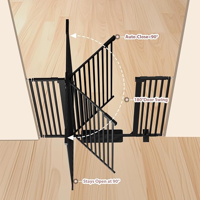 51'' Extra Tall Cat Gate Barrier for Doorways Hallways, Pressure Mounted Pet Dog Gates Ajustable Auto Close, Cat Fence Indoor Climb Proof 30-41'' Wide (Black)