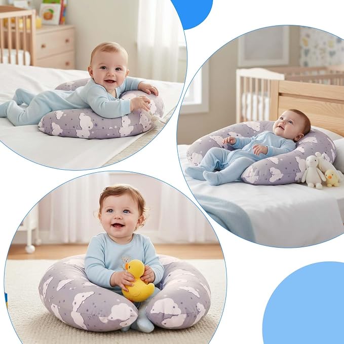 Nursing Pillow, Breast Feeding Pillows for Women, Removable Cotton Cover with Breathable Firm Fill, Baby Feeding Pillow for 0-12 Months, Breastfeeding Pillows, Machine Washable (Clouds)