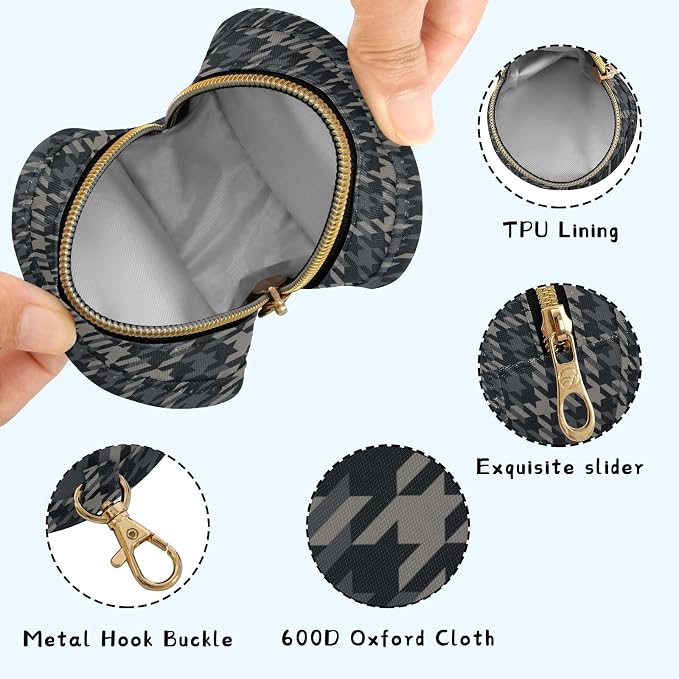 Black Gray Houndstooth Print Pacifier Holder Case with Clip Portable Pacifier Storage Bag for Girls Boys