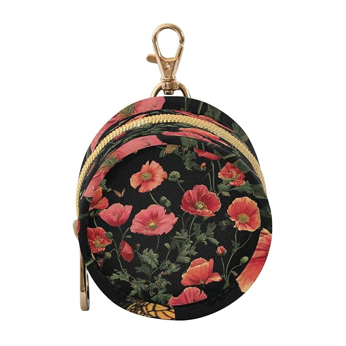Pacifier Holder with Clip Pacifier Case for Diaper Bag Round Baby Pacifier Pouch Box Bag Portable Black Poppy Butterfly