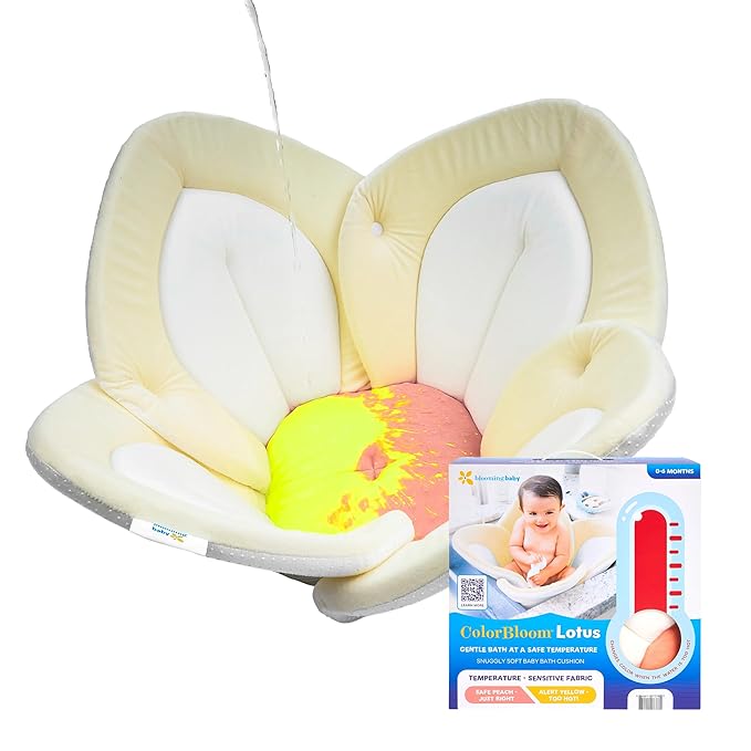 Blooming Baby ColorBloom Baby Bath Seat for Sink - Temperature-Sensing Color-Changing Fabric, Plush Lotus Bath Cushion, Fits Most Sinks, Machine Washable, Newborn Bath Support (0?? Months)