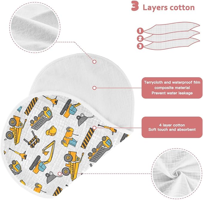 vvfelixl Construction Truck Pattern Burp Cloths for Baby Boy Girls Baby Washcloths Burp Rags 1 Pack