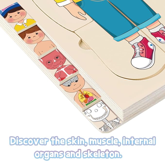 Wooden My Body Puzzle for Toddlers & Kids, Boys Montessori Anatomy Puzzle Kid Play Set, Preschool Game Learning Human Body Skeleton Toys for Kids Ages 3-5
