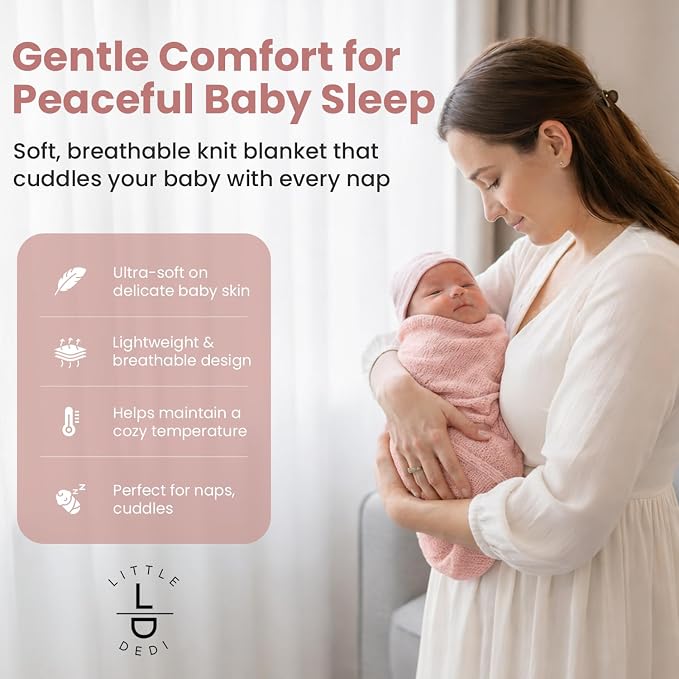 Dua 100% Tencel Baby Blanket 30x40 in, Pink, Oeko-Tex Certified, Silky Soft Knit, Thermal-Regulating Swaddle and Receiving Blanket for Newborns